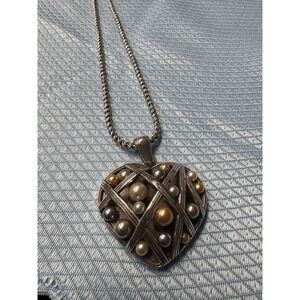 Brighton Grateful Pearl Heart Silver Pendant Necklace